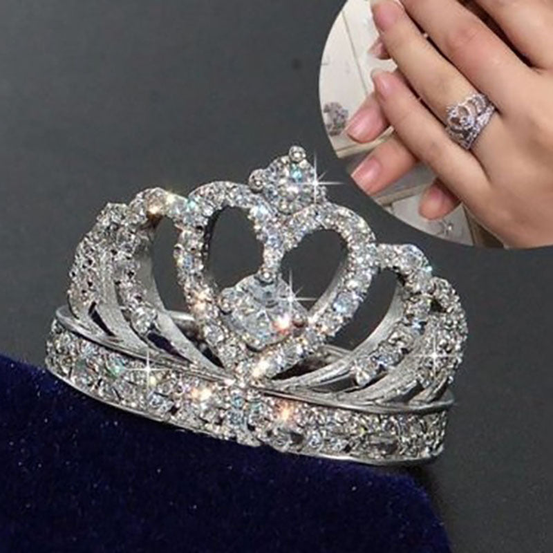 Pave CZ Heart Crown Tiara Ring