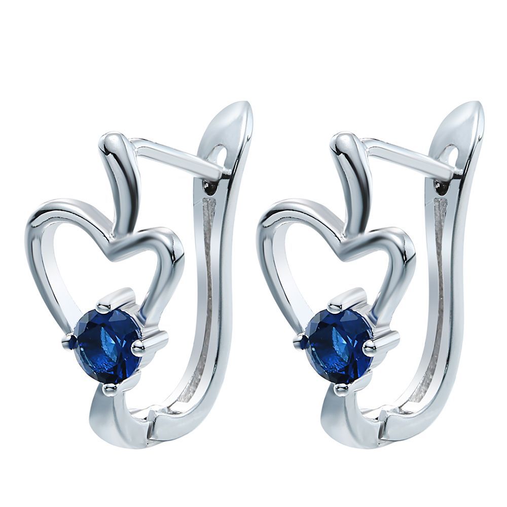Sapphire-Blue CZ Open Heart Leverback Earrings