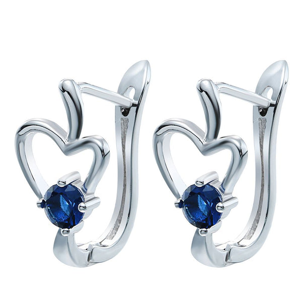 Sapphire-Blue CZ Open Heart Leverback Earrings