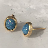 Blue Opal-Look Oval Gold Bezel Stud Earrings