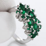 Emerald-Green Round CZ Cascade Cluster Ring