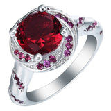 Ruby-Red Round CZ Swirl Pavé Ring