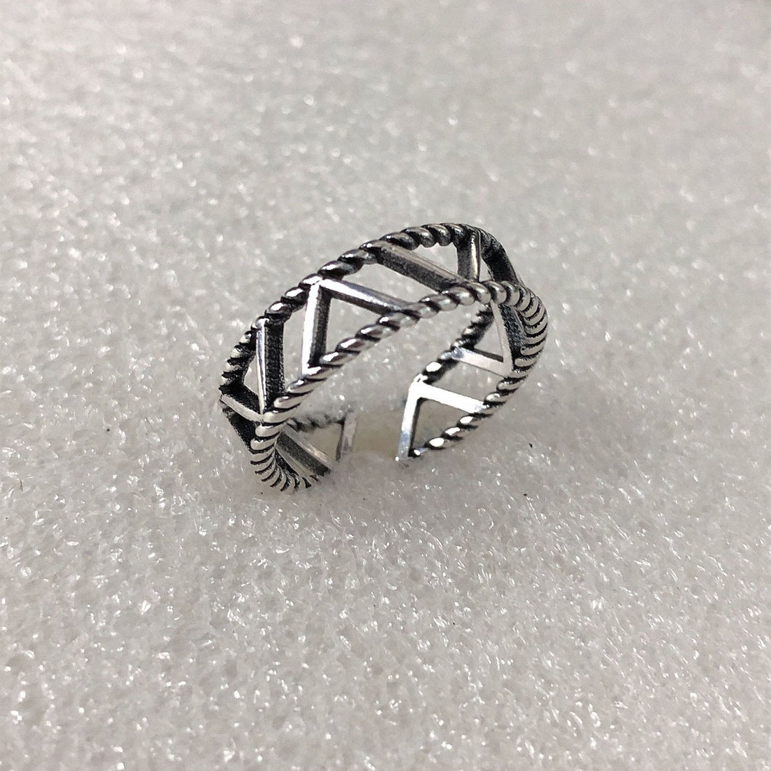 Oxidized Chevron Open Cuff Band Ring