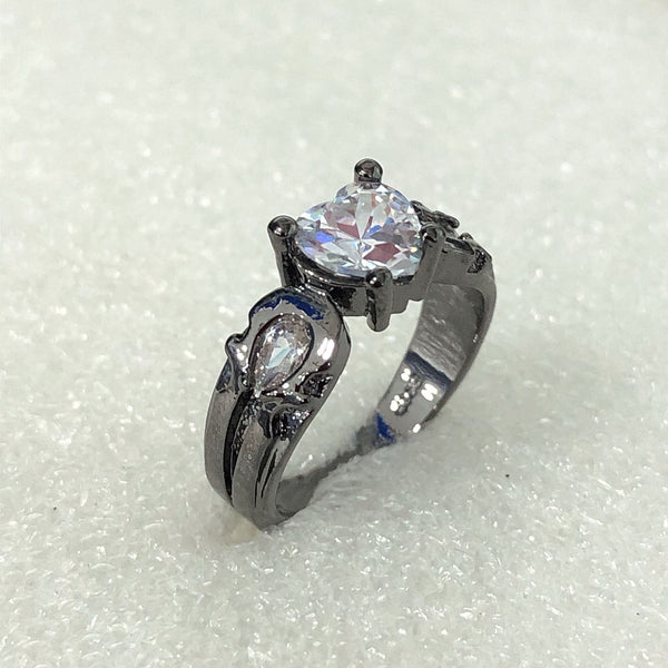 Clear Heart CZ Black Gunmetal Ring