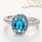 Aqua Oval CZ Blue Halo Ring