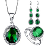 Emerald-Green Oval Halo Drop Jewelry Set