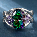 Rainbow Oval CZ Marquise Cluster Cocktail Ring
