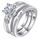 Round CZ Solitaire Three-Band Bridal Ring Set