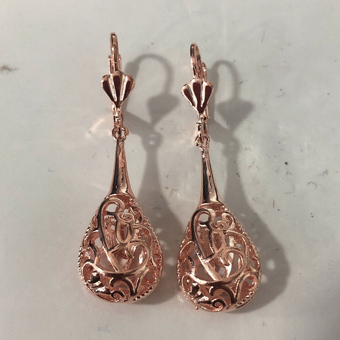 Filigree Teardrop Lever-Back Drop Earrings