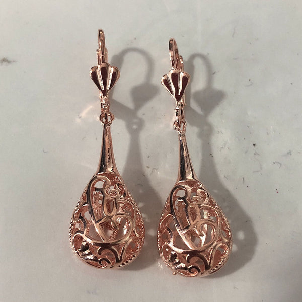 Filigree Teardrop Lever-Back Drop Earrings