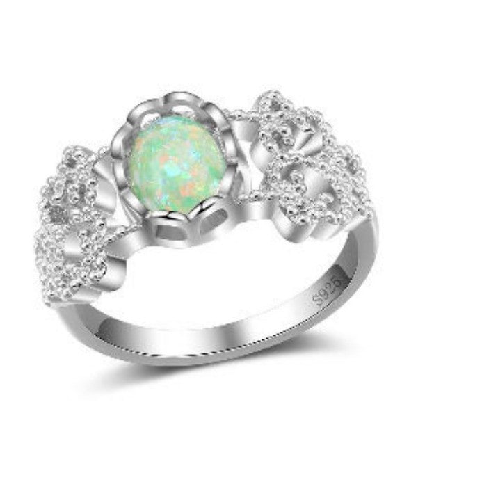 Green Opal-Look Flower Cluster Ring