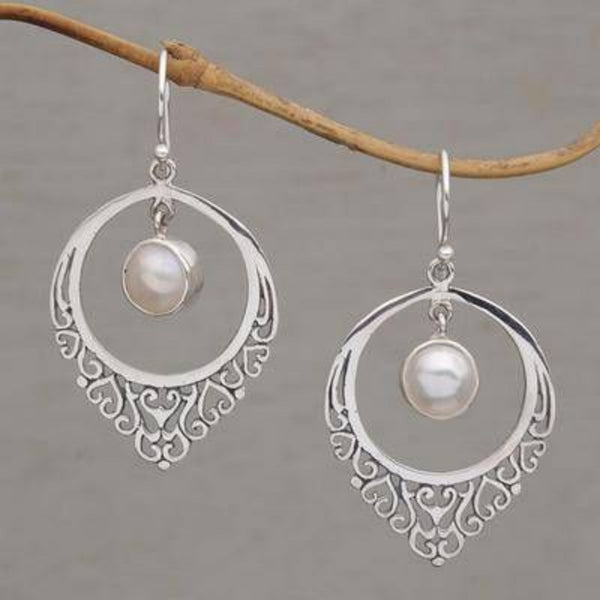 Pearl-Look Filigree Hoop Hook Earrings