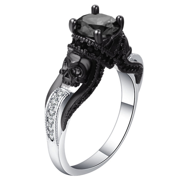 Black CZ Skull Gothic Engagement Ring