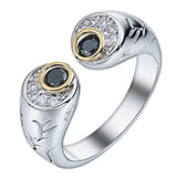 Black CZ Bezel Open Cuff Ring