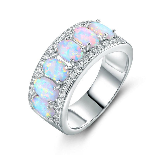 Opal-Look Seven-Stone Half Eternity Ring