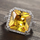 Yellow Cushion CZ Halo Statement Ring