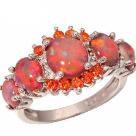 Orange Opal-Look Five-Stone Cluster Ring