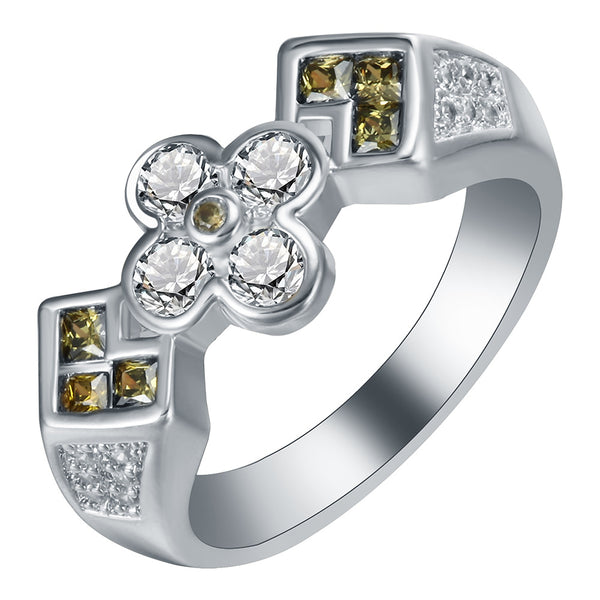 Clear CZ Flower Olive Square Accent Ring