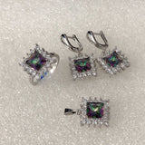Rainbow Mystic Princess CZ Halo Jewelry Set