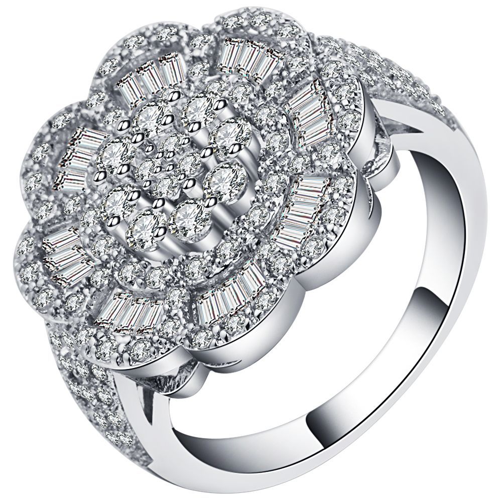 Baguette CZ Flower Cluster Cocktail Ring