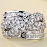 Crossover Pave and Baguette CZ Wide Ring