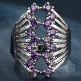 Purple CZ Openwork Lattice Wide Ring