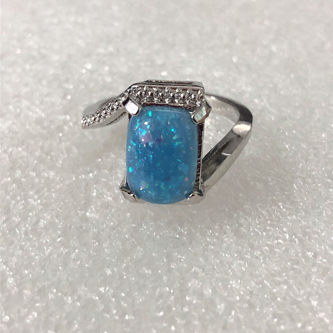 Blue Opal-Look Rectangle Bypass Ring