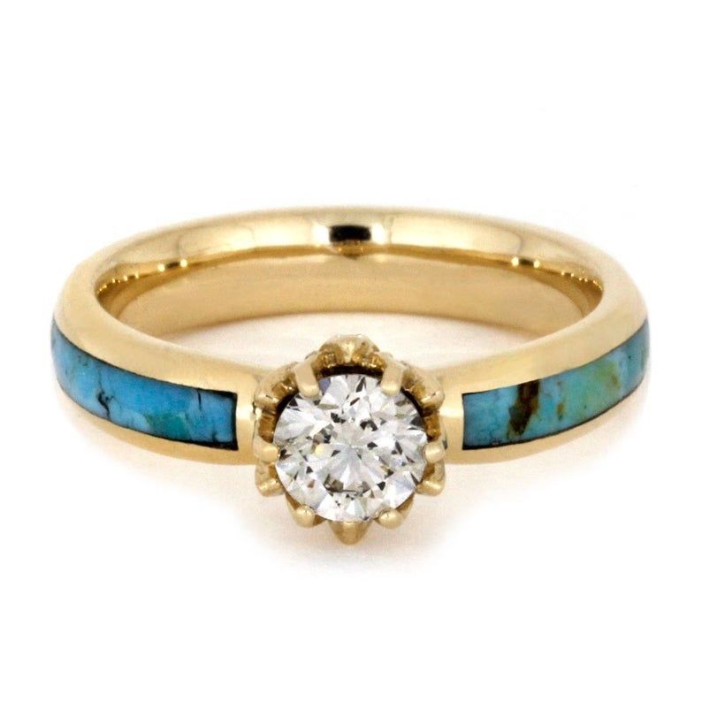 Turquoise-Look Inlay CZ Solitaire Ring