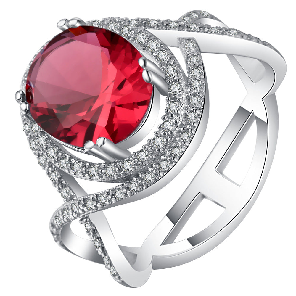 Ruby-Red Round CZ Swirl Pavé Ring