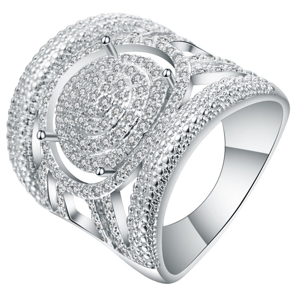 Pavé CZ Round Dome Wide Shield Ring