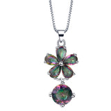 Rainbow CZ Flower Drop Jewelry Set