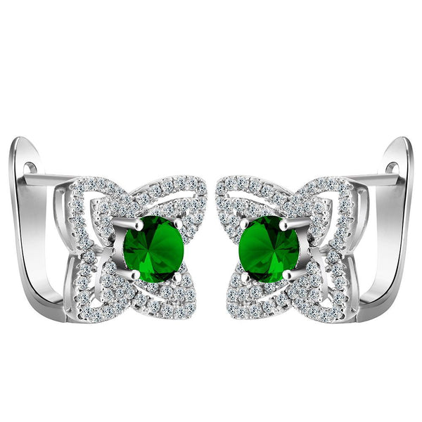 Green Round CZ Butterfly Halo Leverback Earrings