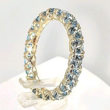 Blue CZ Claw-Set Gold Eternity Band