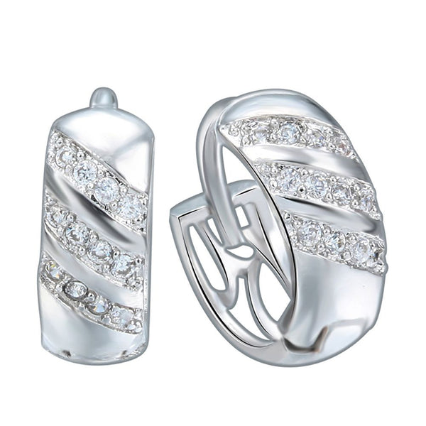 Diagonal Pavé CZ Stripe Wide Huggie Earrings