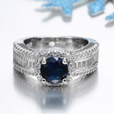Sapphire-Blue Round CZ Baguette Band Ring