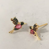 Hummingbird Pink CZ Stud Earrings