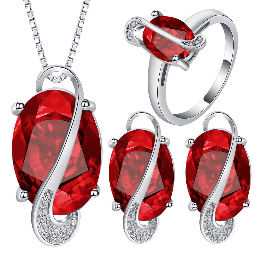Ruby-Red Oval CZ Swirl Jewelry Set