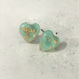 Aqua Resin Gold-Flake Square Stud Earrings