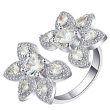 Pear CZ Double Flower Open Bypass Ring