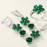 Emerald-Green CZ Flower Drop Jewelry Set
