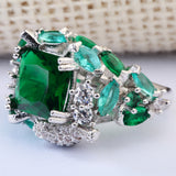 Emerald-Green Marquise CZ Bird Cluster Ring