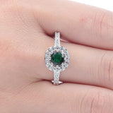 Emerald-Green Round CZ Pavé Halo Ring