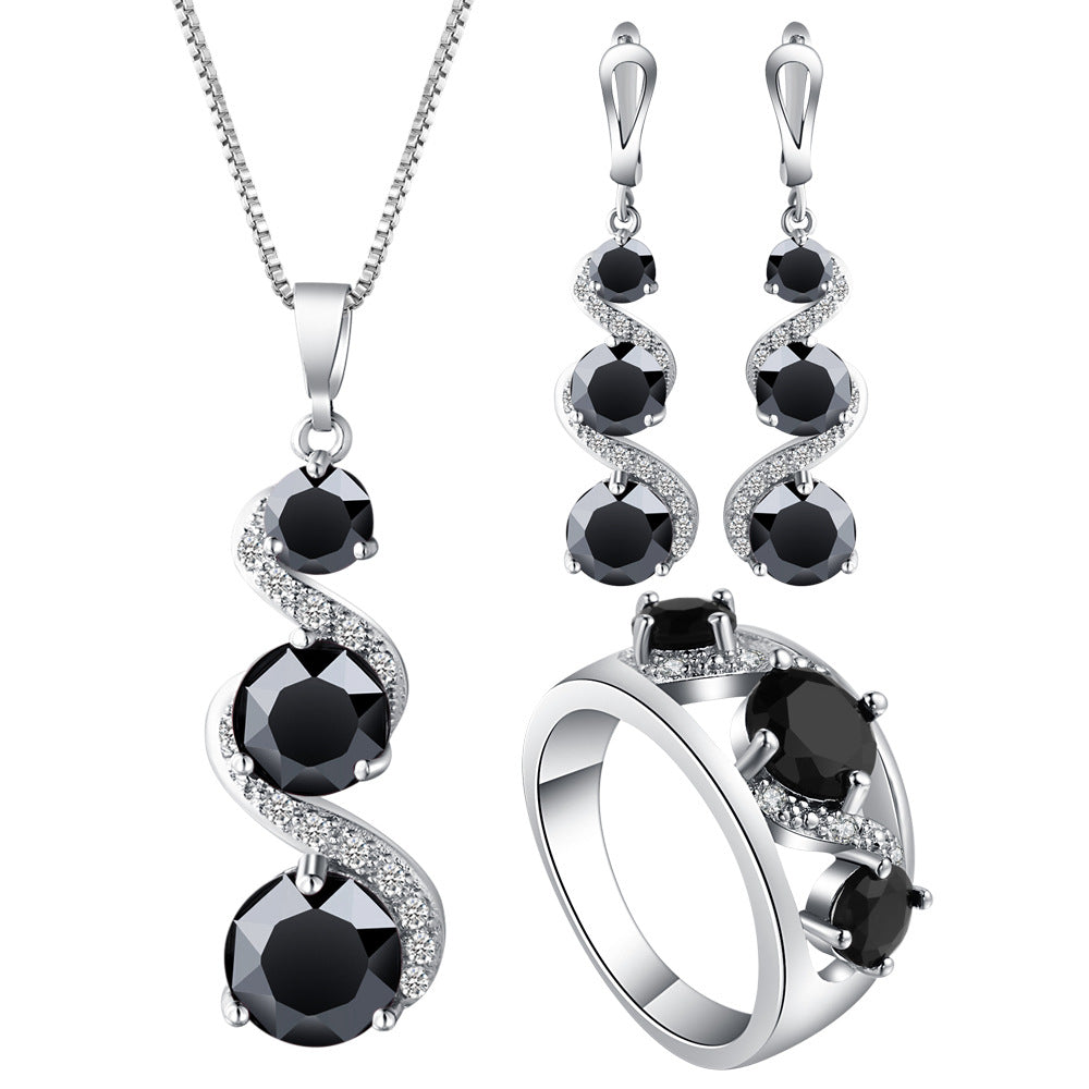 Black CZ Cascading Drop Jewelry Set