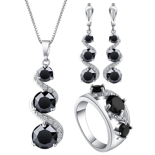 Black CZ Cascading Drop Jewelry Set
