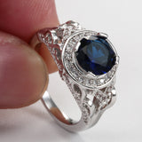 Sapphire-Blue Round CZ Filigree Ring