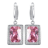 Pink Emerald-Cut CZ Halo Jewelry Set