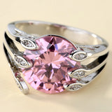 Pink Round CZ Leaf Prong Statement Ring