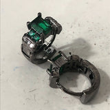 Emerald-Green Princess CZ Three-Stone Huggie Earrings