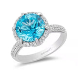 Aqua Round CZ Halo Pavé Ring