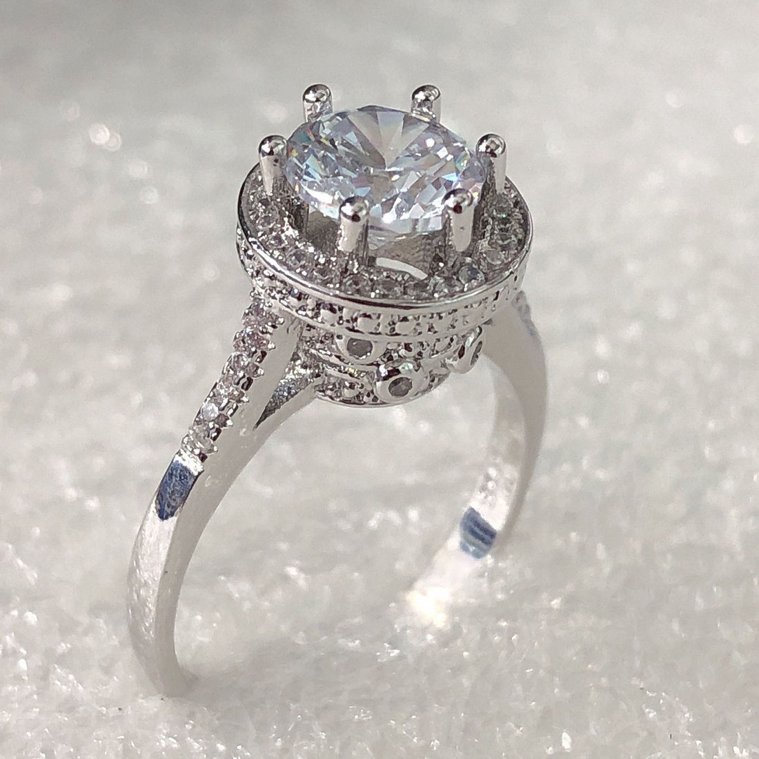 Round CZ Crown Basket Solitaire Ring
